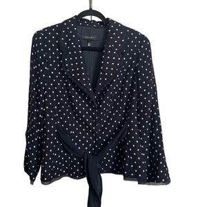 Vintage Escada Silk-Blend Polka Dot‎ Blazer – Navy/White with Chiffon Waist Tie
